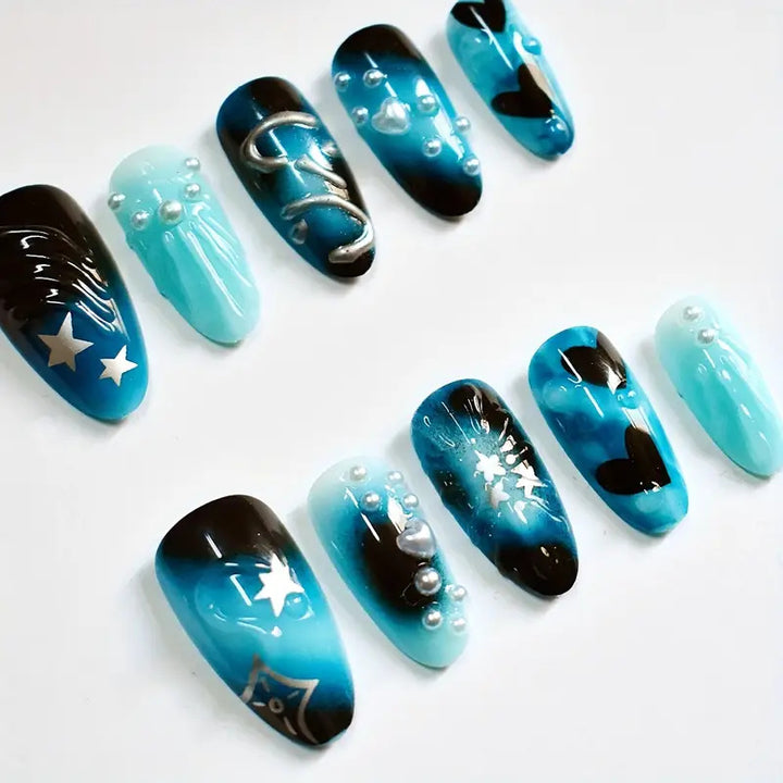 Artistic Ocean-Themed Press-On Nail Art Kalsten