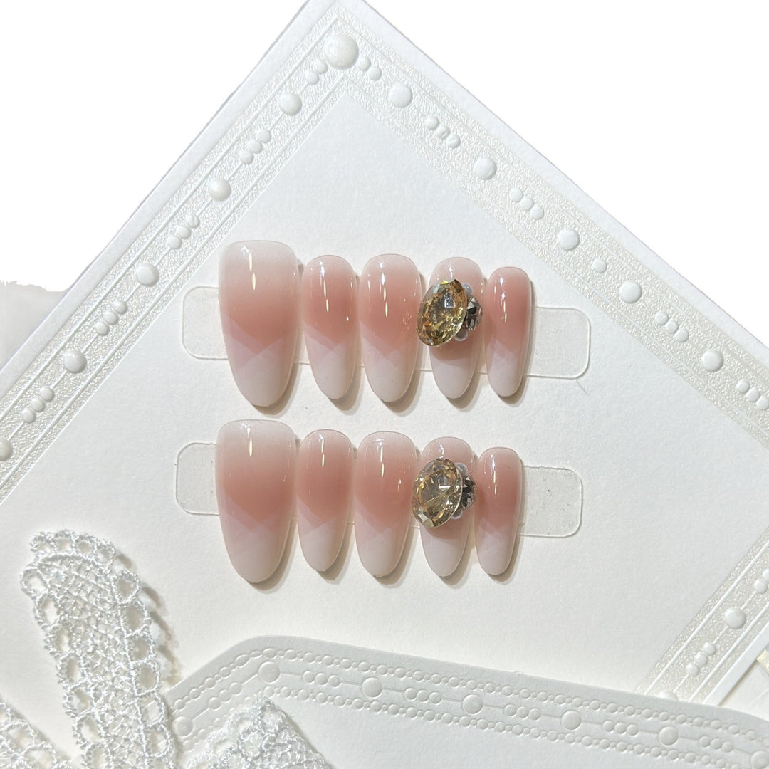 Stylish Press-On Nail Set with Gemstone Accent Kalsten