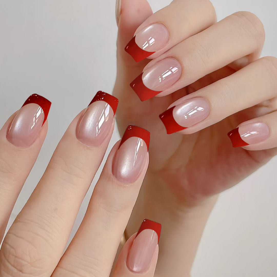 Elegant Glossy French Tip Nail Art Extensions Kalsten