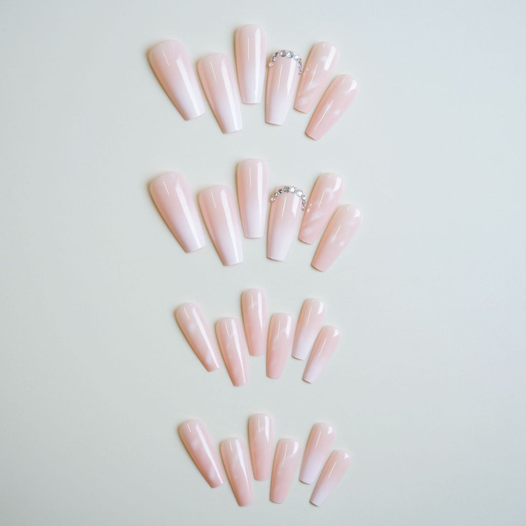 Elegant Long Acrylic Press-On Nail Set with Rhinestone Accents