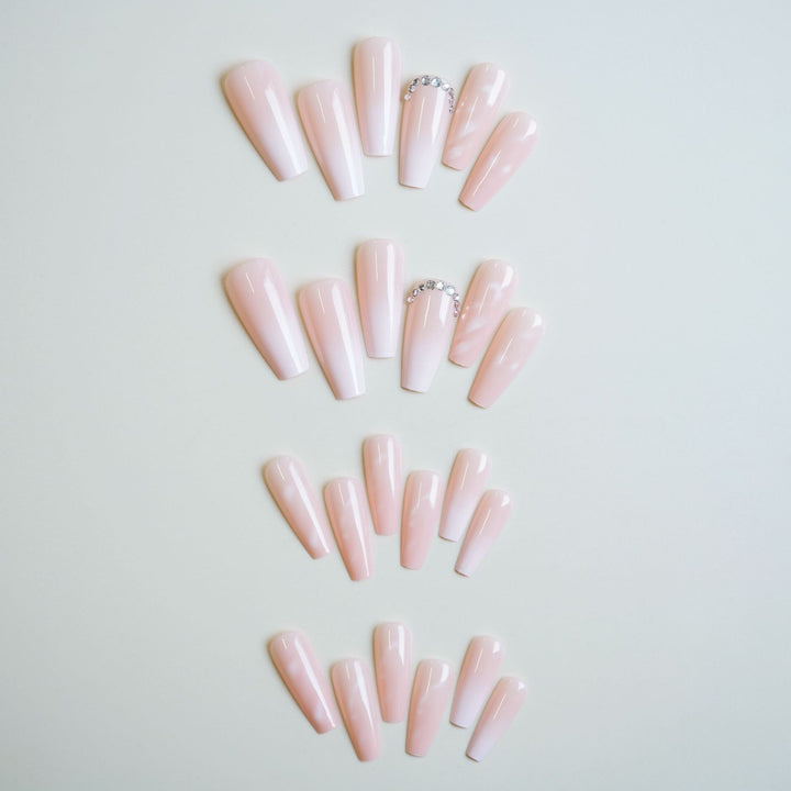 Elegant Long Acrylic Press-On Nail Set with Rhinestone Accents