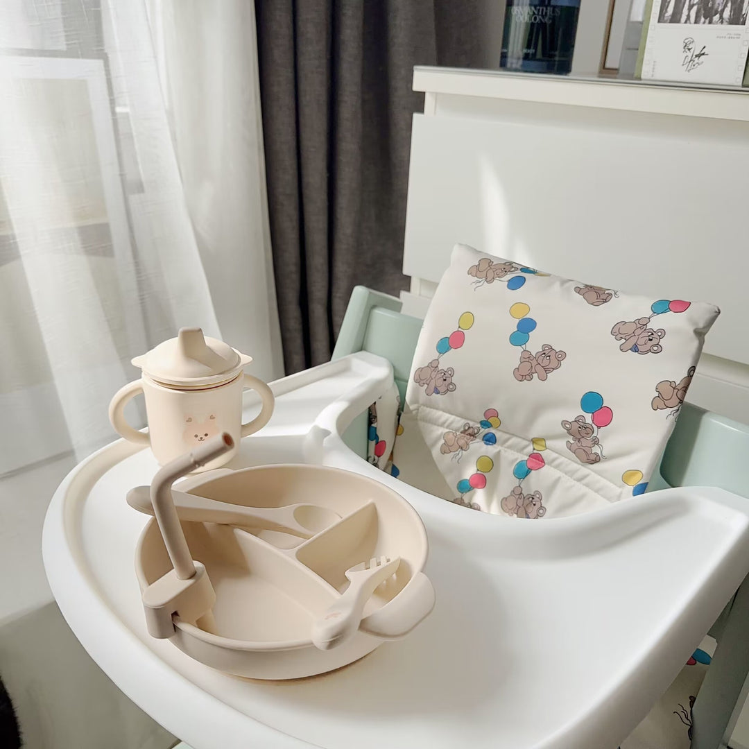 Padded High Chair Seat Liner Cushion with Removable Washable Cover and Safety Harness Slots