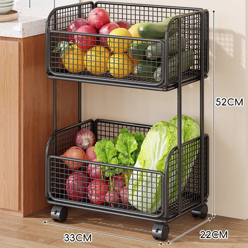 Compact Rolling Mesh Pantry Organizer Cart with Deep Ventilated Baskets and Locking Casters
