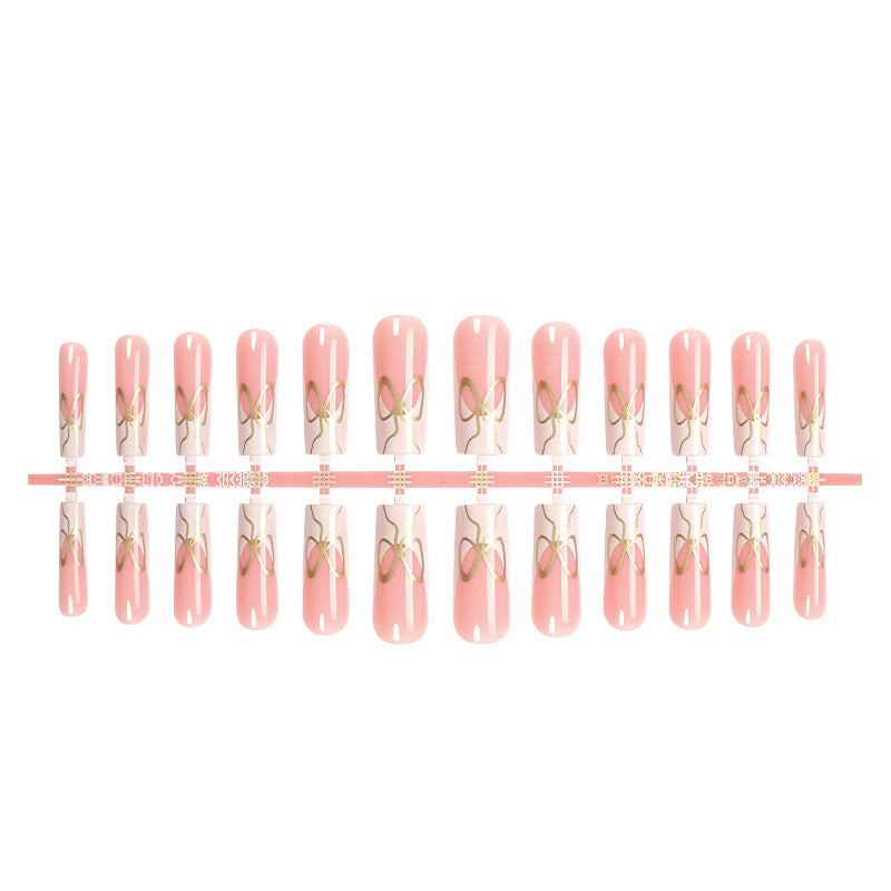 Decorative Press-On Nail Set with Artistic Bow Designs kalsten