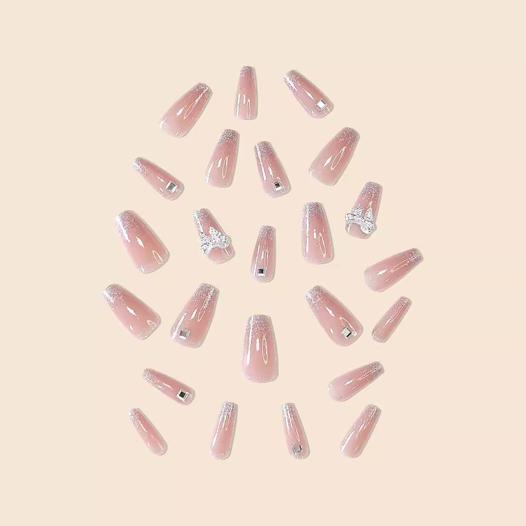 Glamorous Rhinestone-Embellished Long Nail Art Extensions