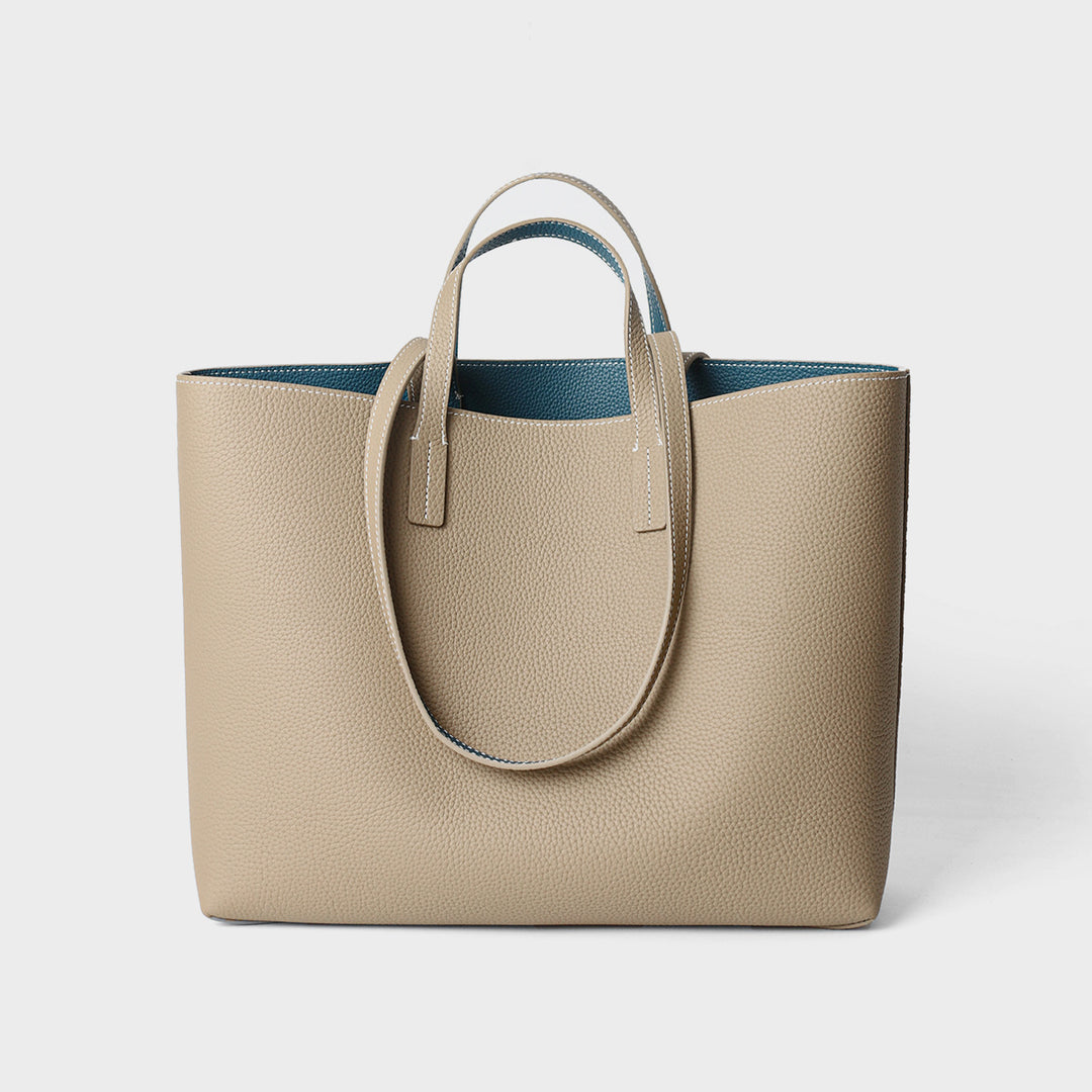 Pebbled Grain Structured Open-Top Double-Handle Tote Bag