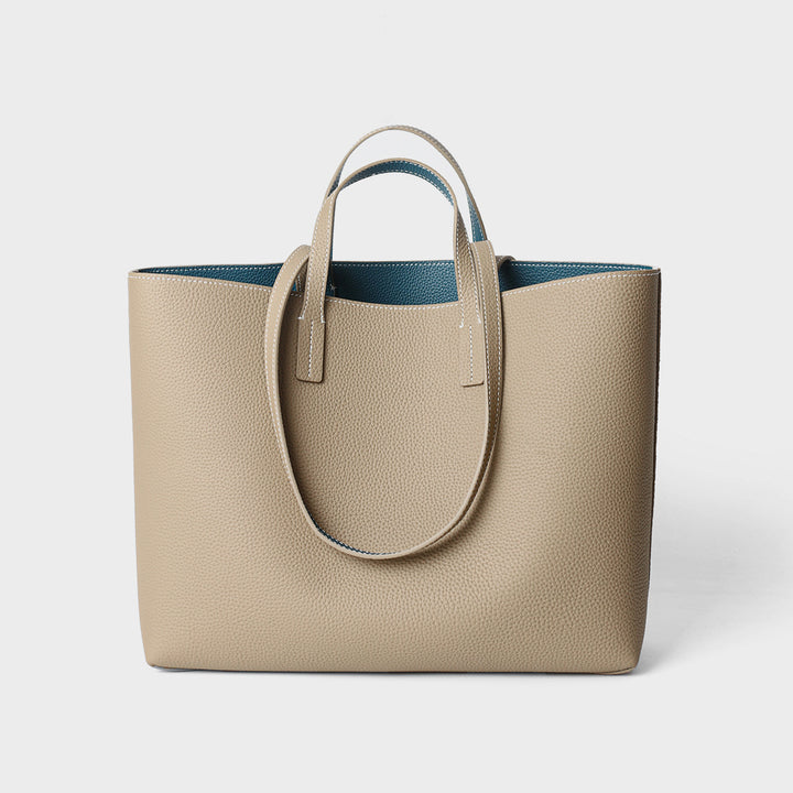 Pebbled Grain Structured Open-Top Double-Handle Tote Bag