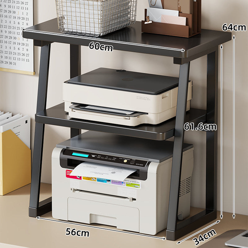 Desktop Printer and Monitor Riser with Elevated Wood-Effect Shelf and Metal Frame