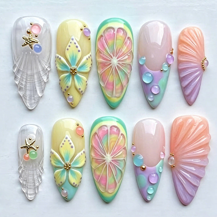 Artificial nail set with creative flower and glitter details Kalsten