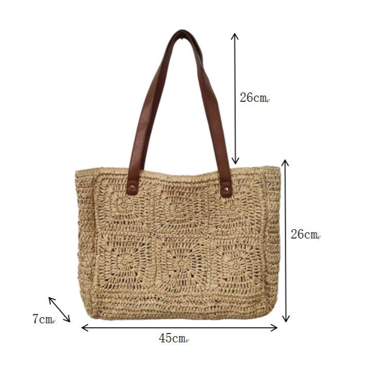 Handbag Made of Natural Rattan with Elegant Leather Handles Kalsten