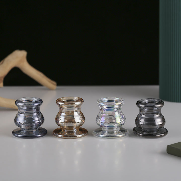 Handblown Smoky Glass Taper and Short Pillar Candle Holder Kalsten