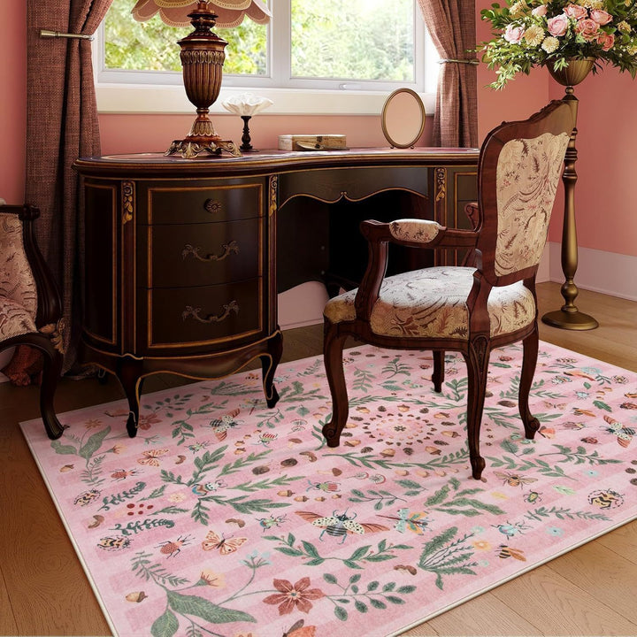 Floral Embroidered Area Rug