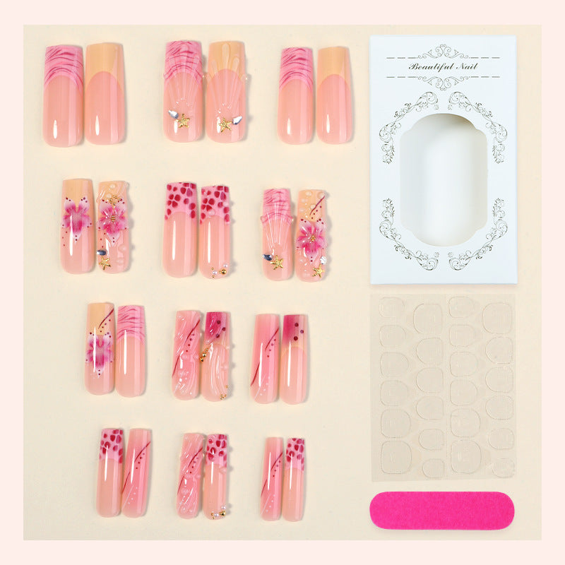 Decorative Press-On Nail Set with Artistic Floral Accents kalsten