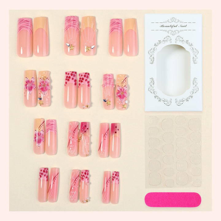 Decorative Press-On Nail Set with Artistic Floral Accents kalsten