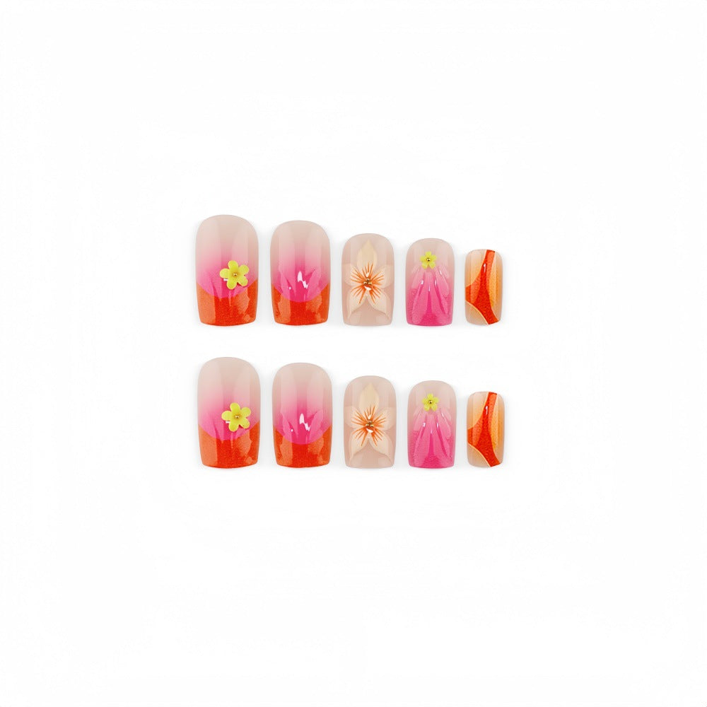 Artificial nails with floral 3D designs and gradient color Kalsten
