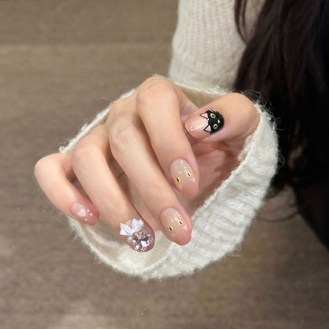 Whimsical Cat-Themed Press-On Nail Set Kalsten