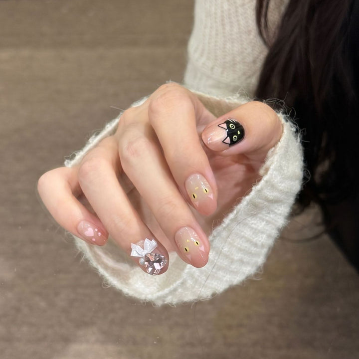 Whimsical Cat-Themed Press-On Nail Set Kalsten