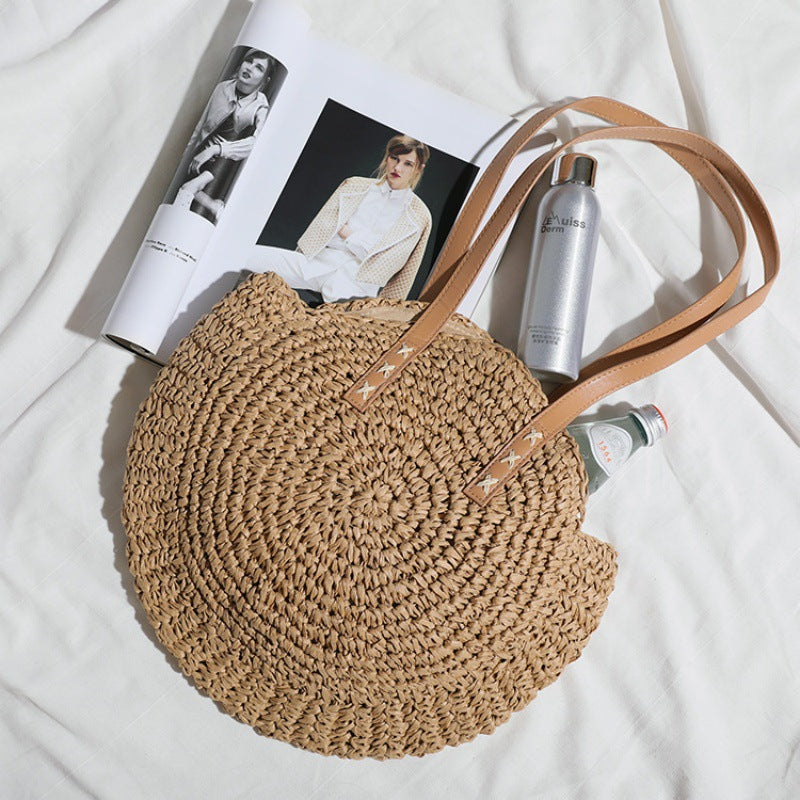 Basket bag with leather handles and colorful design Kalsten