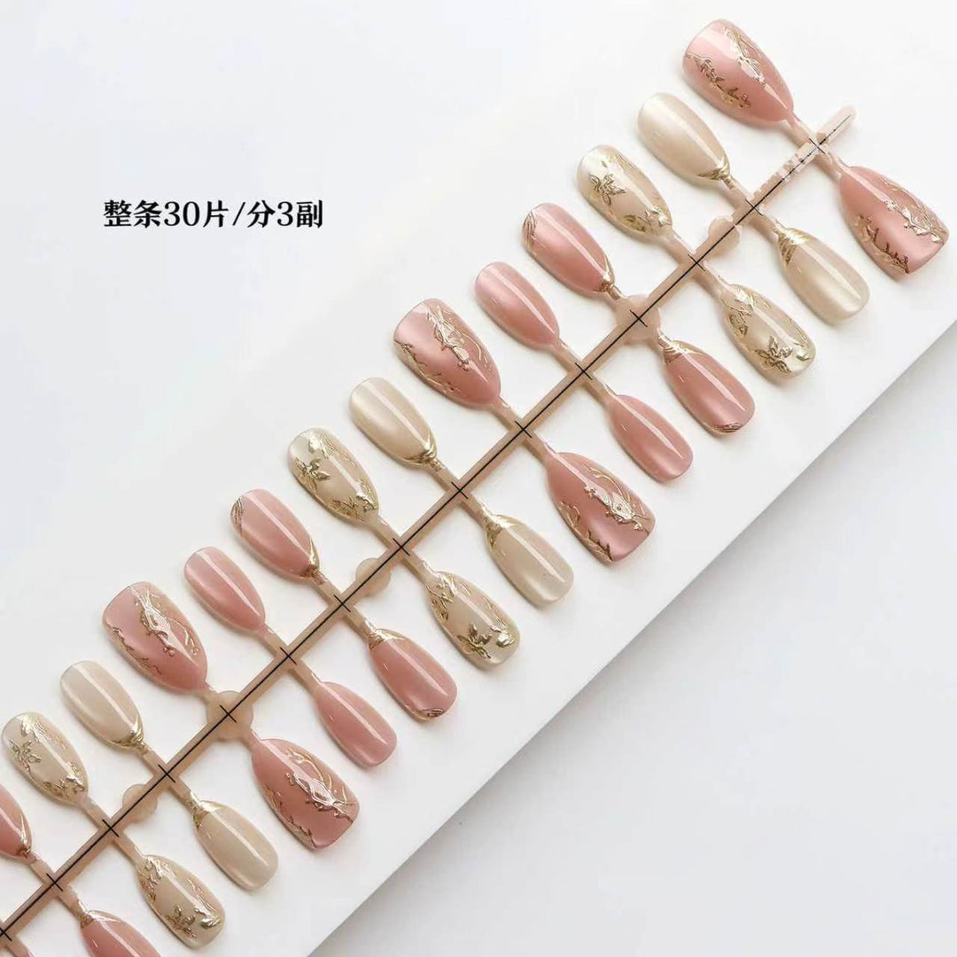 Elegant Press-On Nail Art Set with Gold Leaf Accents Kalsten