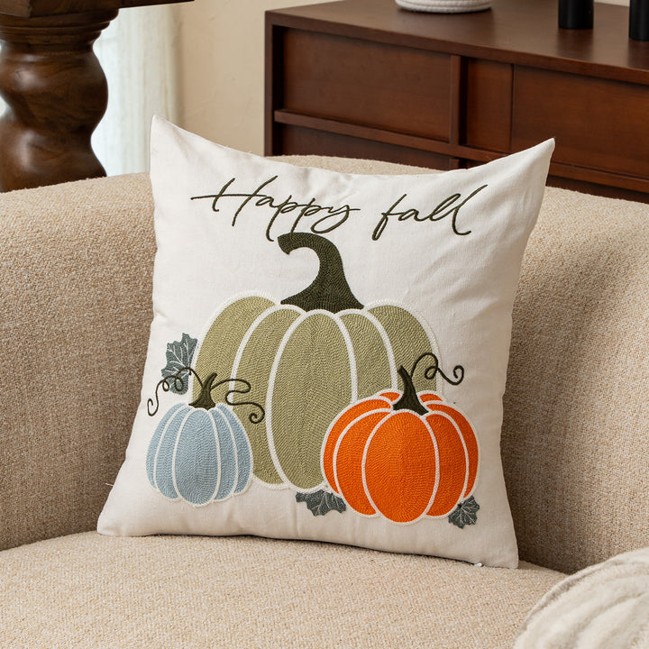 Embroidered decorative pillow cover with ghost tufting and hidden zipper