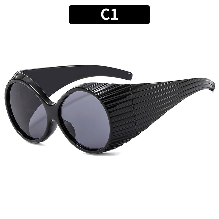 Fashionable Ribbed Shield Sunglasses
