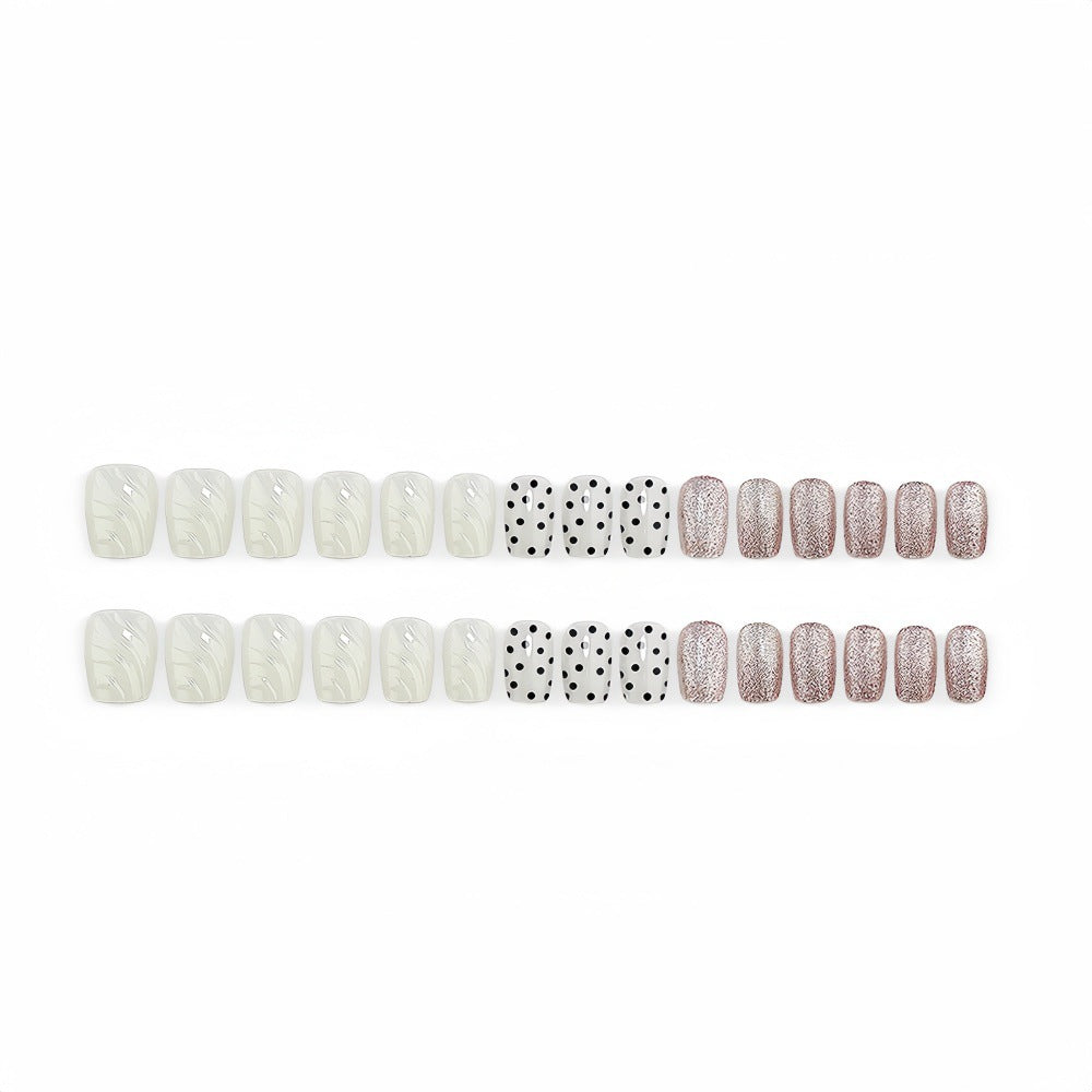 Artificial nail set with elegant glitter and dot design Kalsten