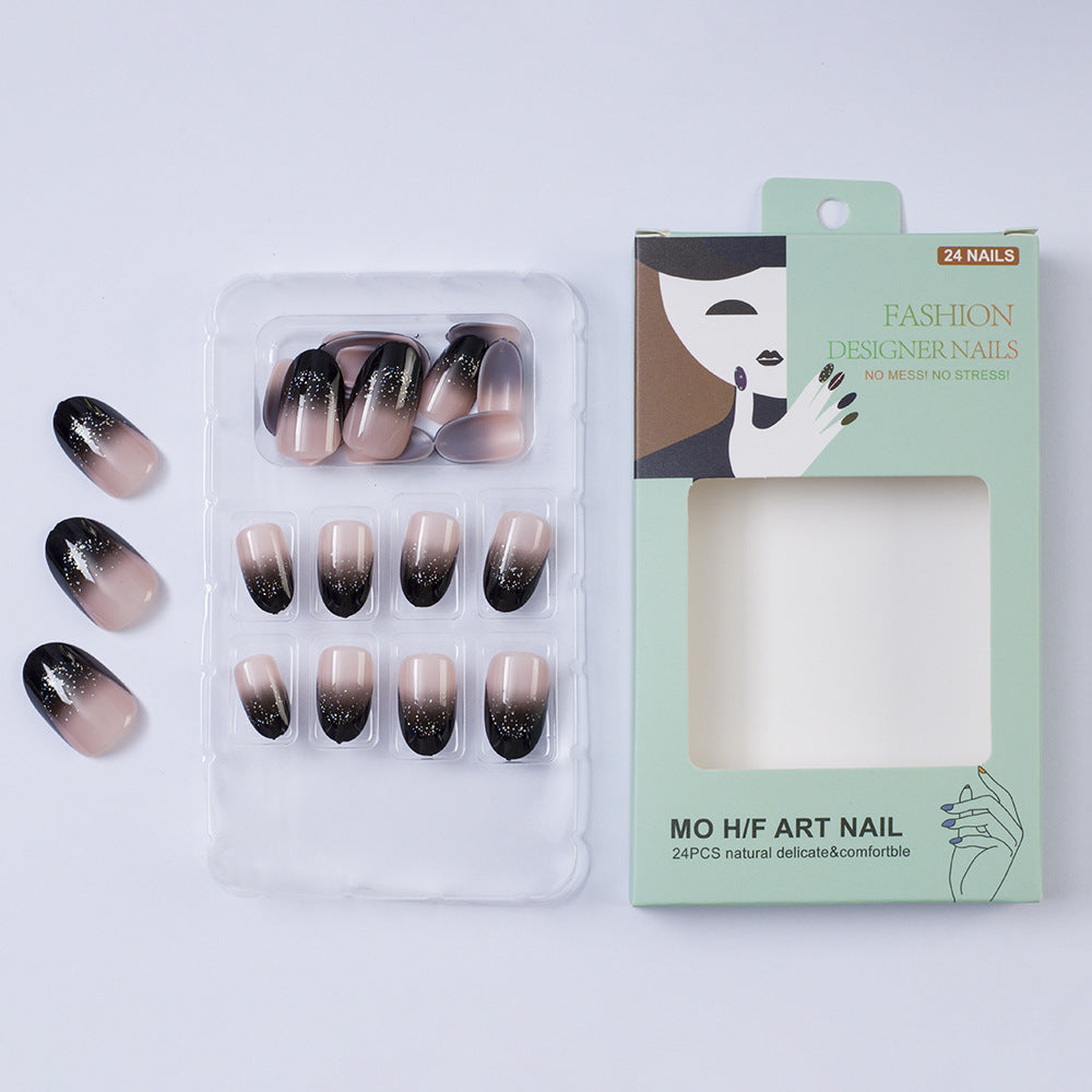 Elegant artificial nails in modern ombre style with glitter accents Kalsten
