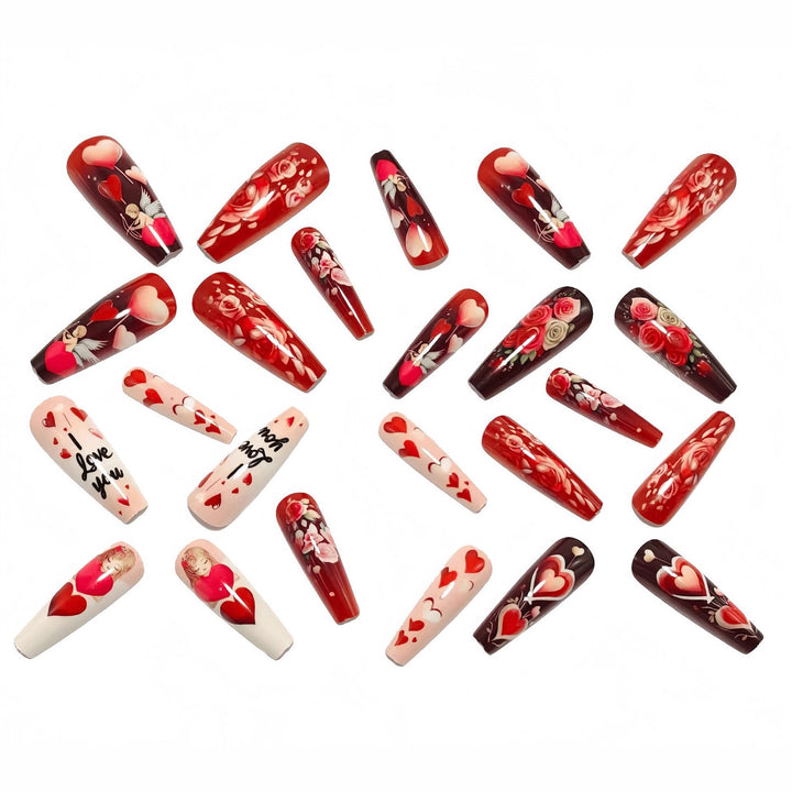 Artificial nails with loving heart and rose designs Kalsten