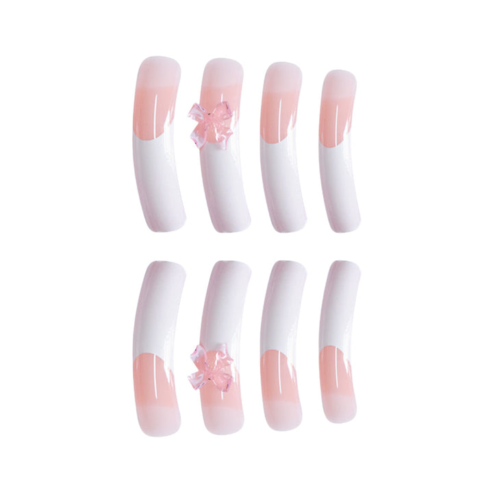 Elegant French Tip Press-On Nails with Bow Accents Kalsten