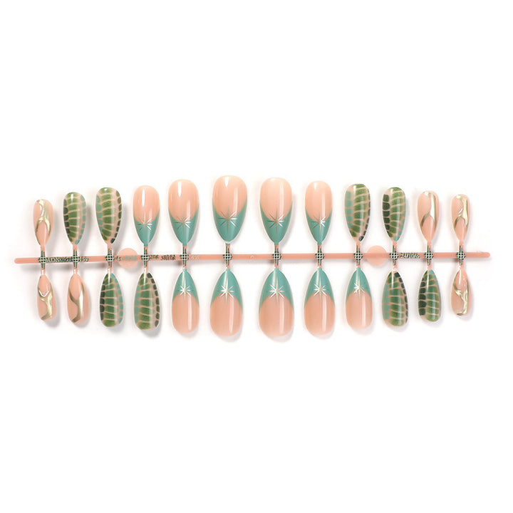 Artificial nail set with creative leaf design and elegant glitter accents Kalsten