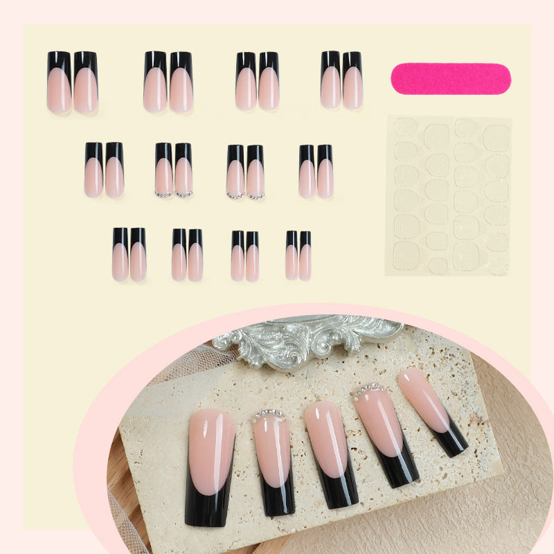 Glossy Press-On Nail Set with Stylish French Tip Design Kalsten