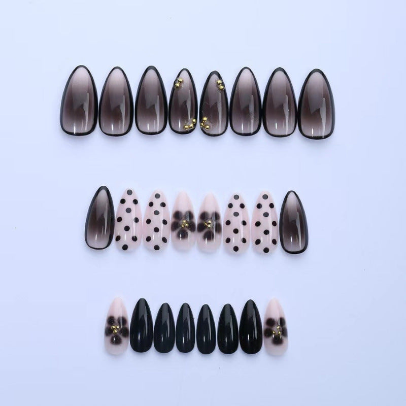 Artistic Press-On Nail Set with Geometric and Dotted Designs