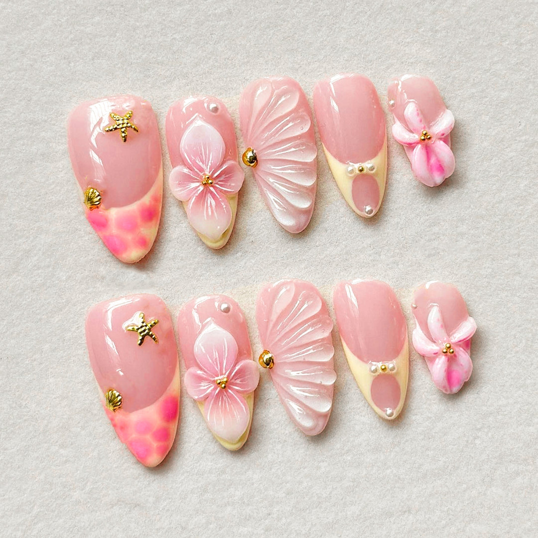 Artistic Floral Gem-Embellished Press-On Nail Art Kalsten