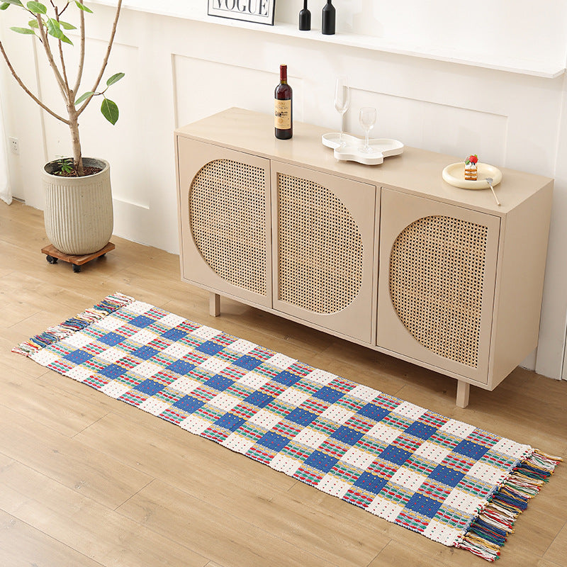 Flat woven bed runner and carpet runner with vibrant checked design Kalsten