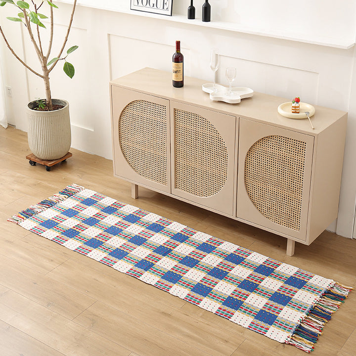 Flat woven bed runner and carpet runner with vibrant checked design Kalsten