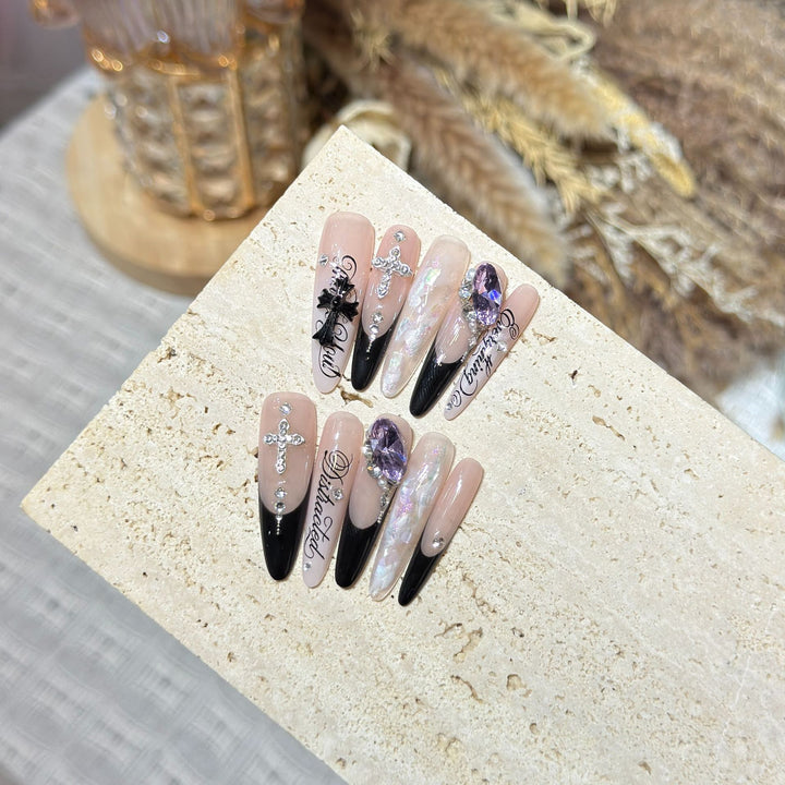 Artistic Stiletto Press-On Nail Art Set with Elegant Decorative Elements Kalsten