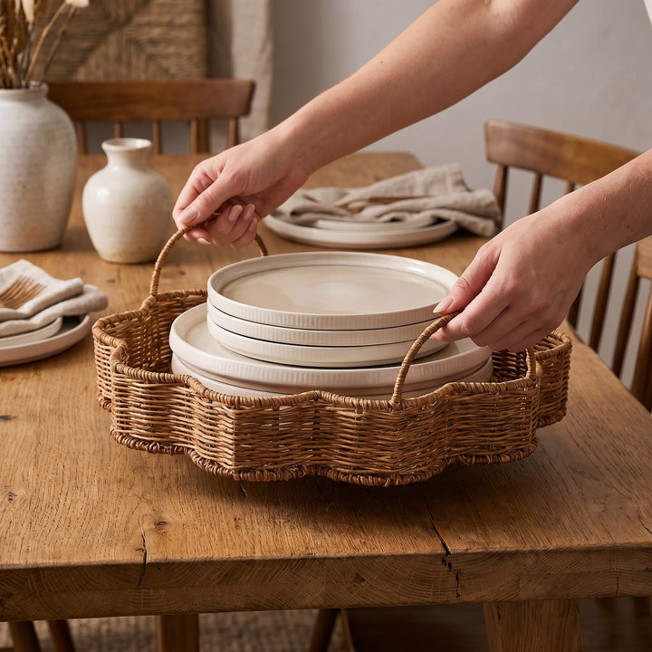 Elegant serving basket made of hand-woven natural material Kalsten