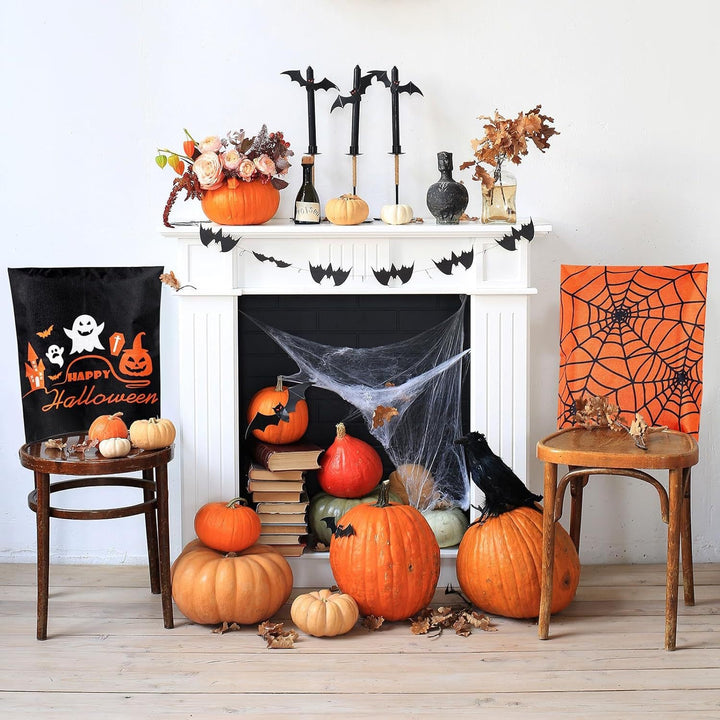 festive Halloween chair covers made of stretchable polyester with witch hat and lettering design