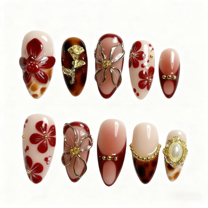 Luxury artificial nails with floral decorations Kalsten