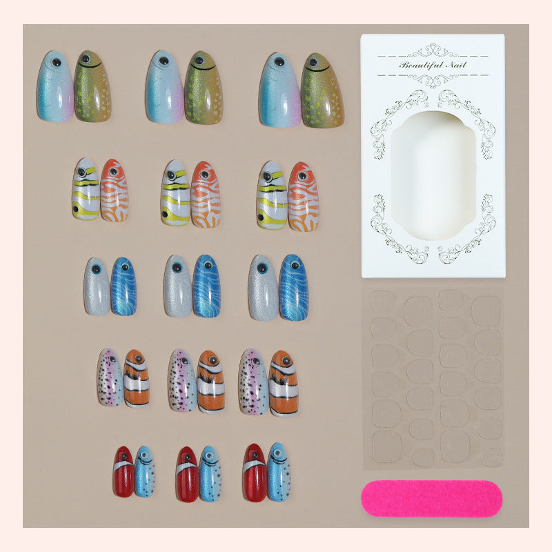 Creative Press-On Nail Art Set with Colorful Fish Designs kalsten