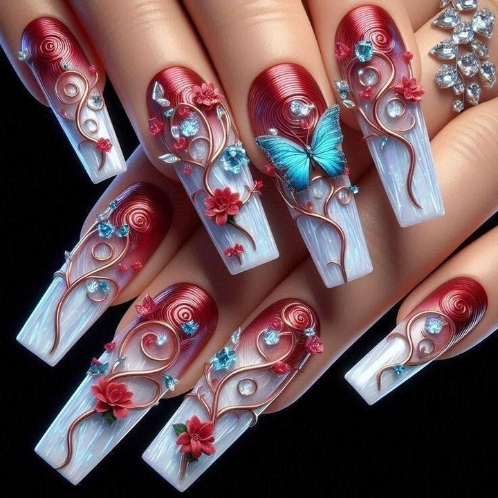 Artificial nails with flower and butterfly design Kalsten