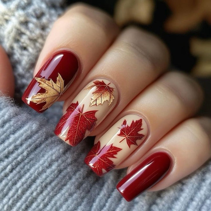 Artificial Nail Set with autumn leaves and various designs Kalsten