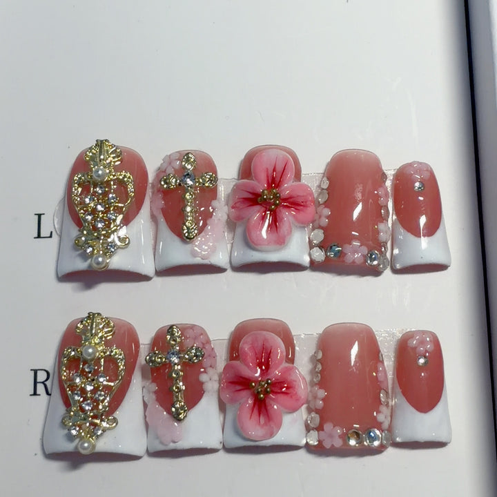 Decorative Floral Press-On Nail Set 1790731542