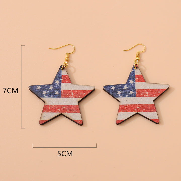 Women's nan star-shaped patriotic wooden dangle earrings with distressed flag print Kalsten