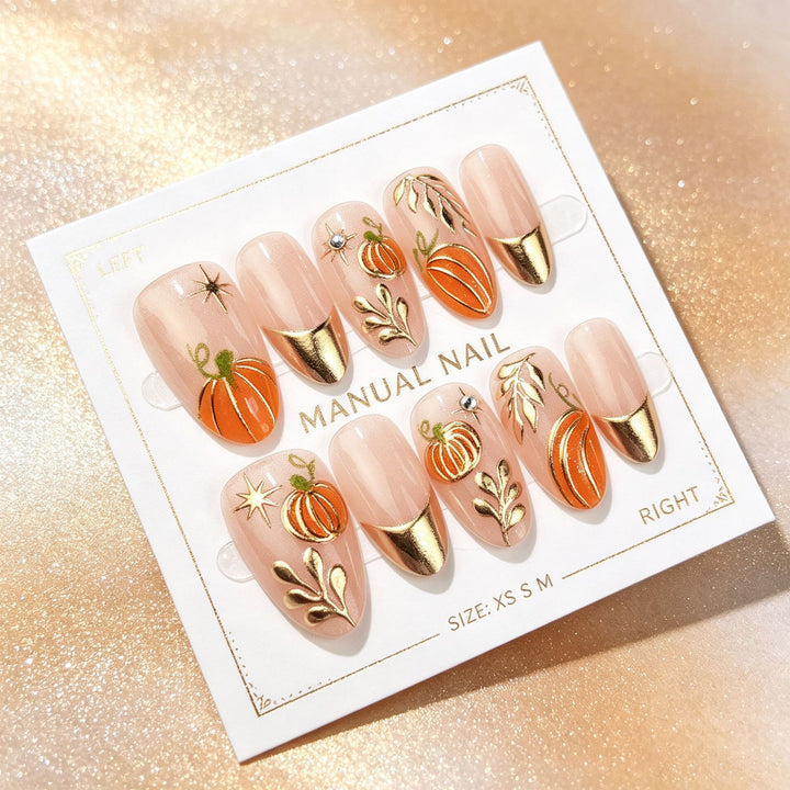 Artistic Fall-Themed Press-On Nail Art Set