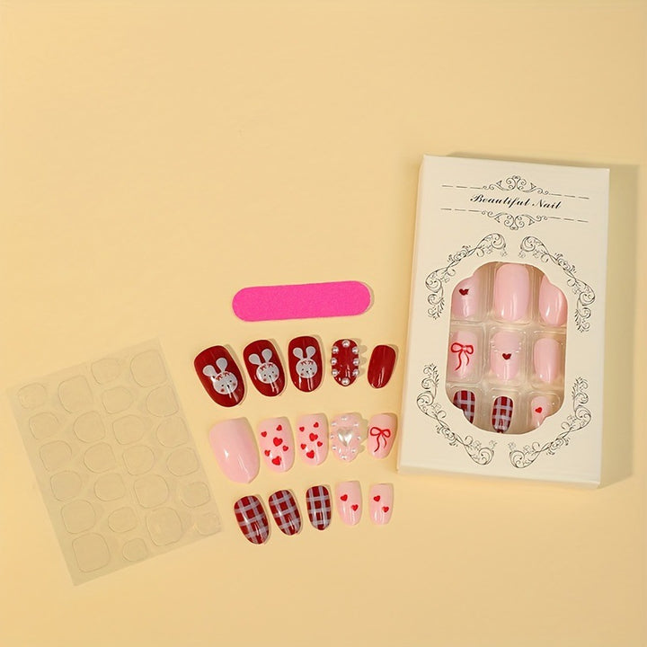 Creative nail art set with cute bunny and heart designs Kalsten