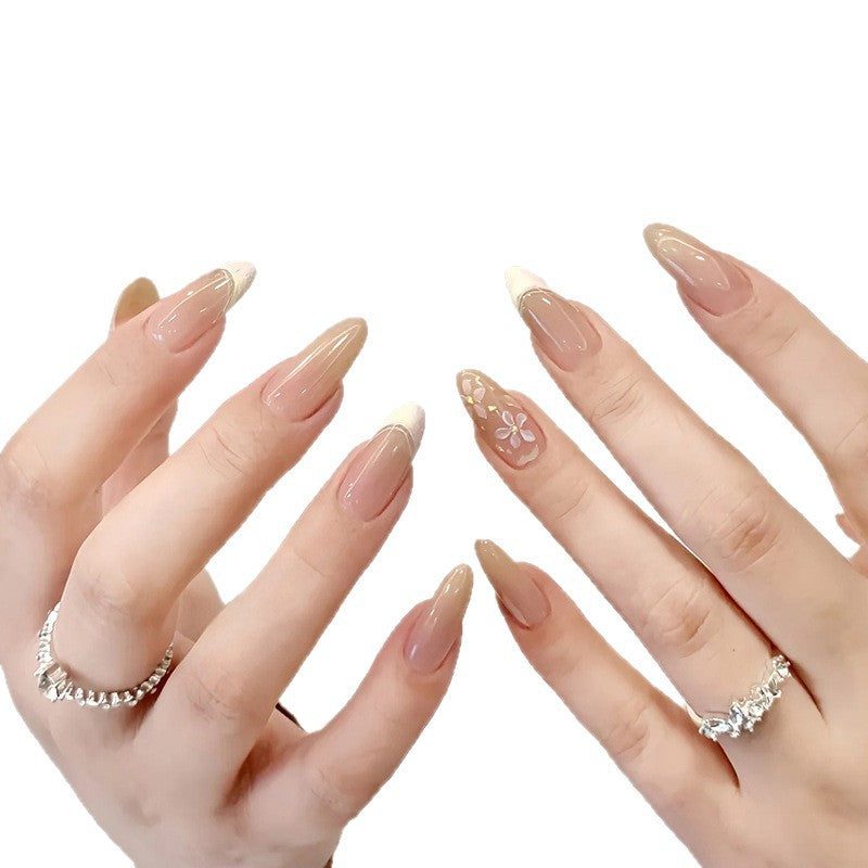 Artificial nails with sweet animal motifs and elegant French tip design Kalsten