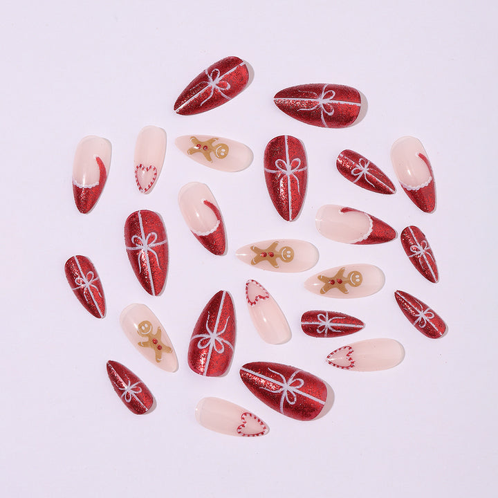 Artificial nail set with festive candy cane and gingerbread pattern Kalsten