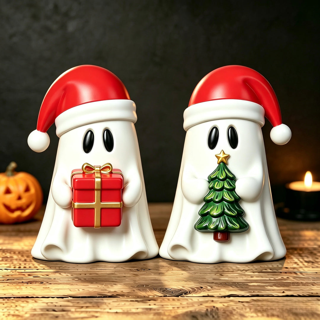 Sculptural decorative figure ghost with cat relief for shelf and sideboard