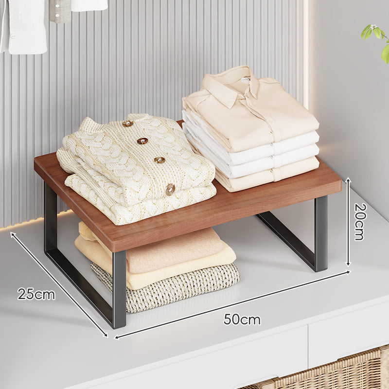 Compact Wooden-Top Metal Shelf Riser for Closet and Countertop